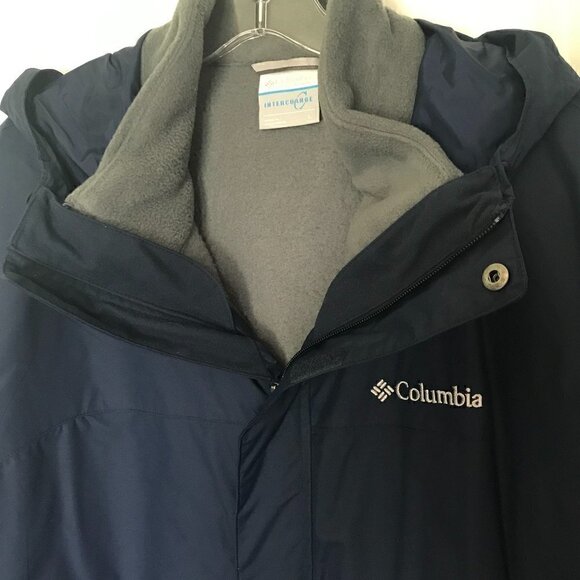 Columbia navy Interchange jacket with zip in/out gray fleece lining jacket, L - Picture 4 of 9